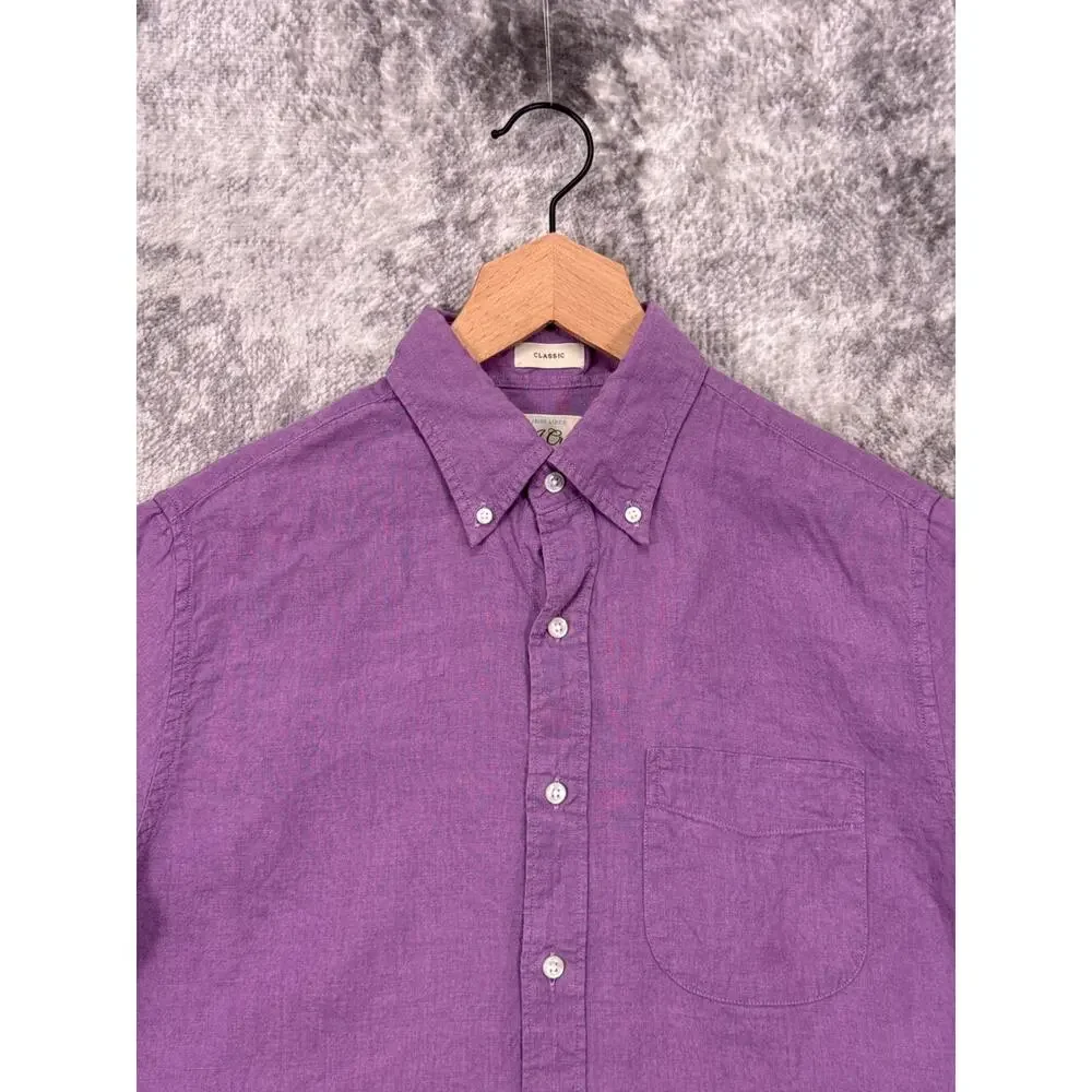 J Crew Shirt Small Mens Purple Baird McNutt Irish Linen Short Sleeve Button